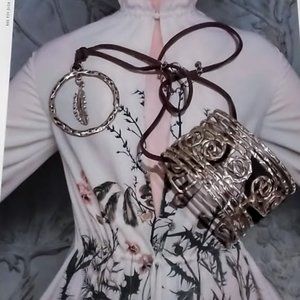 Silver Cuff Bracelet & Feather Necklace